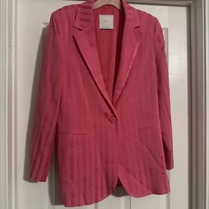 Mango MNG Women's Blazer Pink Size Small Easter Spring Barbie Satin Striped